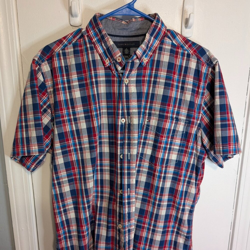 Tommy Hilfiger Shirt Adult Plaid Button Up Casual Men's Size M